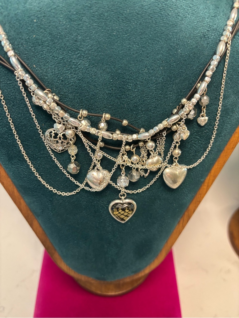 Silver Multi-Layer Heart Charm Necklace - Women Jewelry